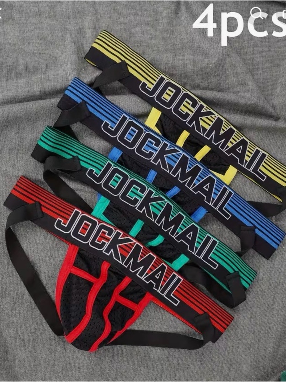 NWT JOCKMAIL 4 Pack Men’s M Mesh Jockstraps Breathable Stretch Multi Color